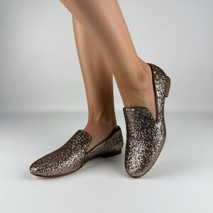 🤍HP🤍Banana Republic Gold Glitter Smoking Slide Loafers